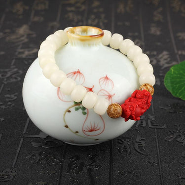 Cinnabar Pixiu & White Bodhi Seed Bead PROSPERITY Bracelet